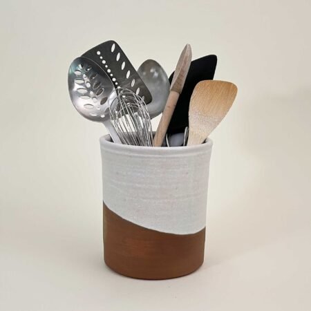 Utensil Canister, White, 7.375" Tall